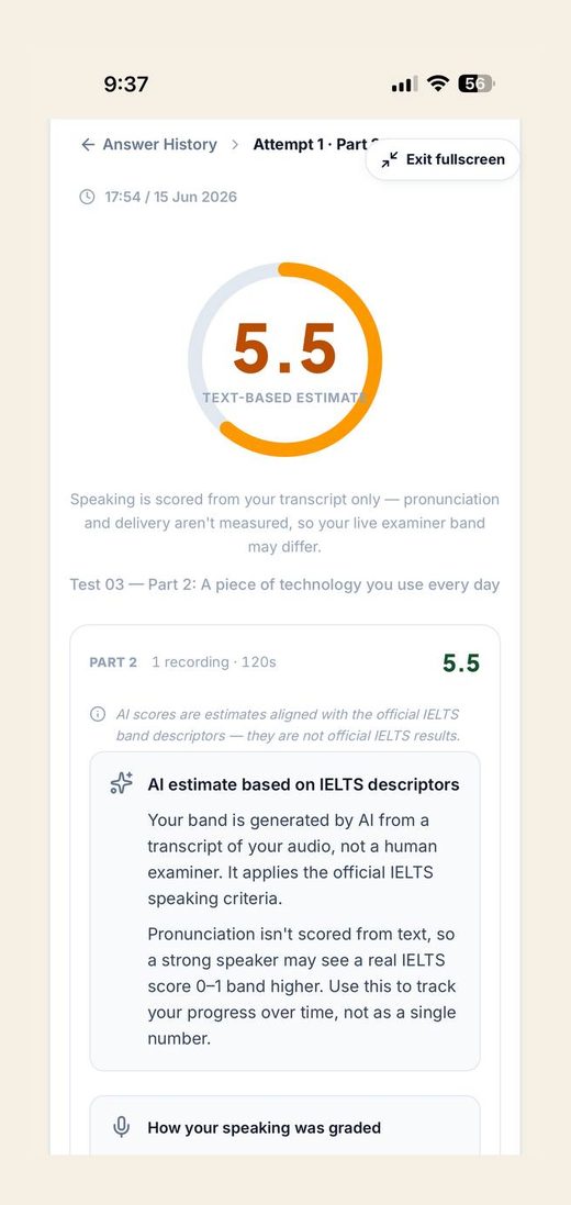 Speaking result mobile