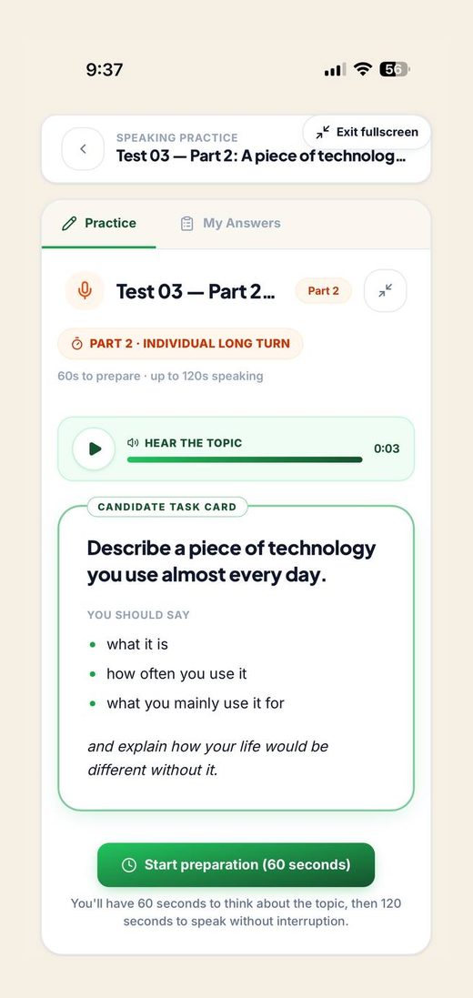 Speaking task mobile